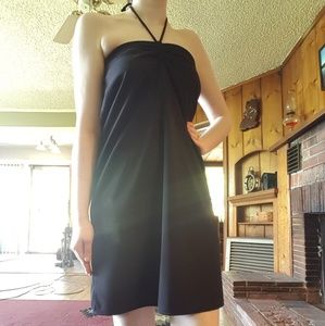 Vintage black halter strapless lbd dress S